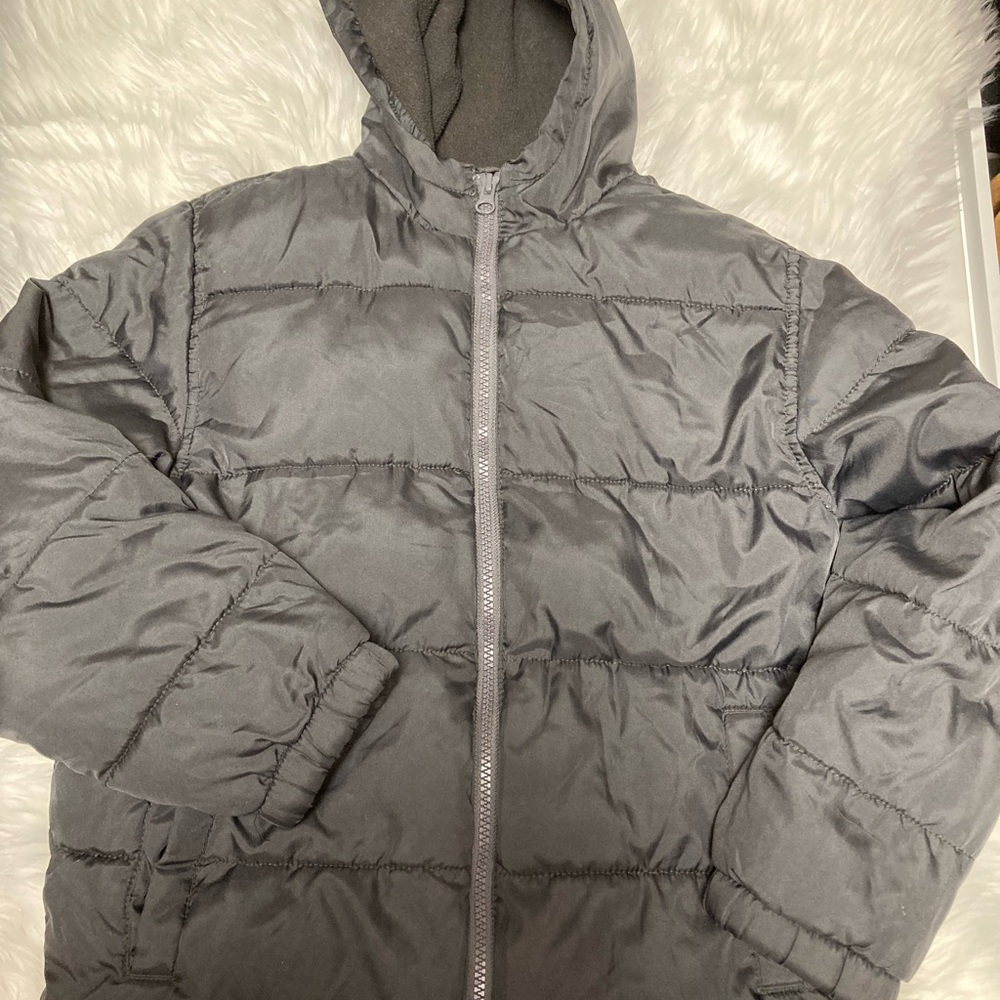 Gray Hooded Puffer Jacket